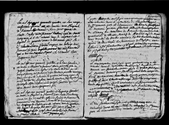 Série communale : Hôpital : sépultures 6 janvier 1744-29 décembre 1779.
