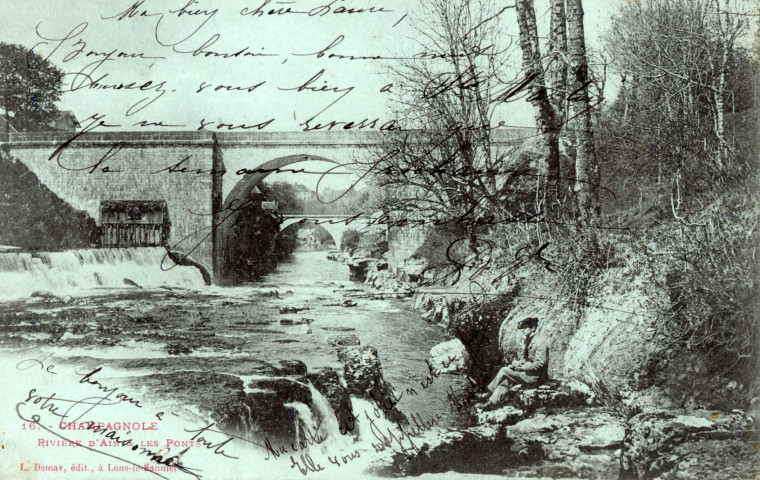 Champagnole (Jura). La rivière d'Ain et les ponts. Lons-le-saunier, L. Demay.