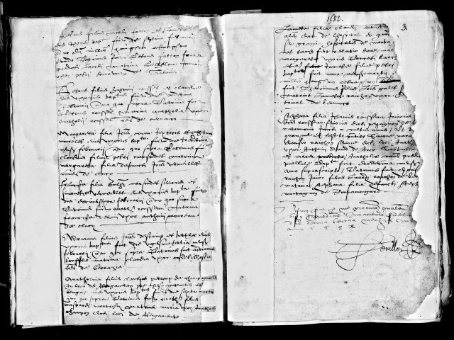 Série communale : baptêmes 1581-1606, 1645-1668.