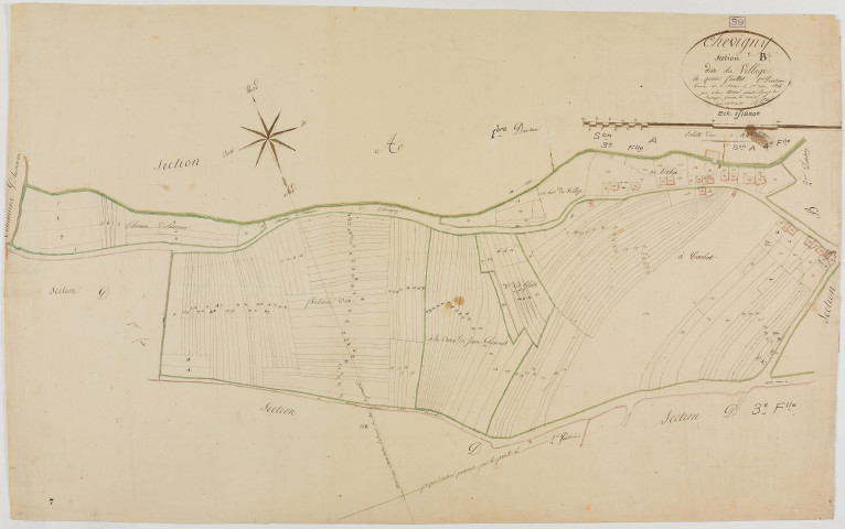 Chevigny, section B, le Village, feuille 1.géomètre : Morel