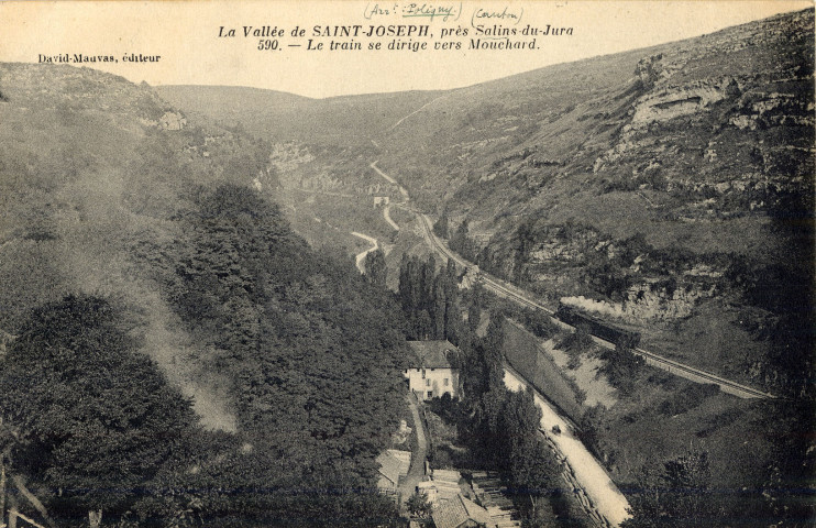 La vallée de Saint-Joseph, près de Salins-les-Bains (Jura). 590. Le train se dirige vers Mouchard. David-Mautas.
