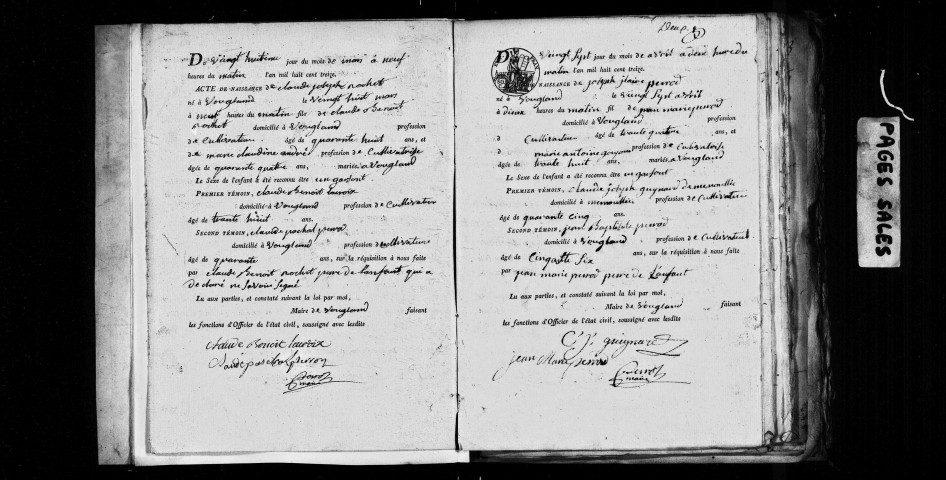 Publications de mariage 1813-1820, 1822 ; naissances, mariages, décès 1813-1822.