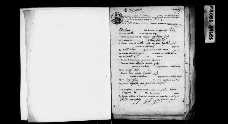 Publications de mariage 1813-1815, 1817-1820, 1822-1832 ; naissances, mariages, décès 1813-1832.