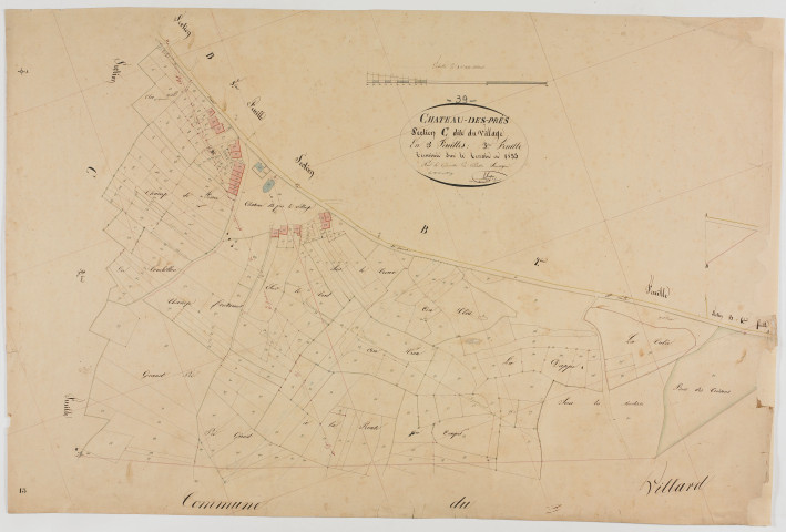 Château-des-Prés, section C, le Village, feuille 3.géomètre : I. [ou J.] Singey