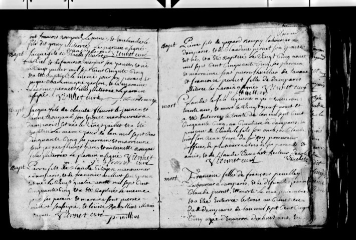 Baptêmes, mariages et sépultures, avril 1755-février 1778.