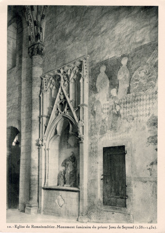Suisse. 10. L'église de RomainMôtier, monument Funéraire du prieur Jean de Seymel (1381-1432). S.A. Genève (Suisse), imprimerie Rotogravure.