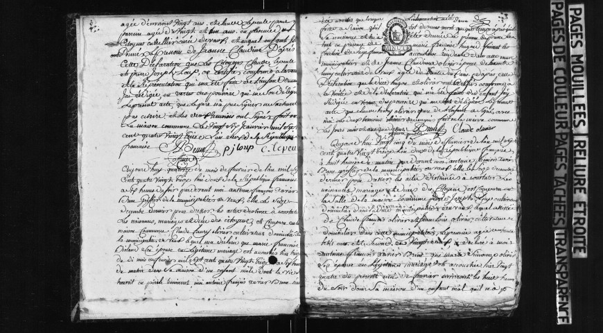 Naissances, décès 1793-1812 ; publications de mariage an XI-1812 ; mariages 1793-an VI, an IX-1812.