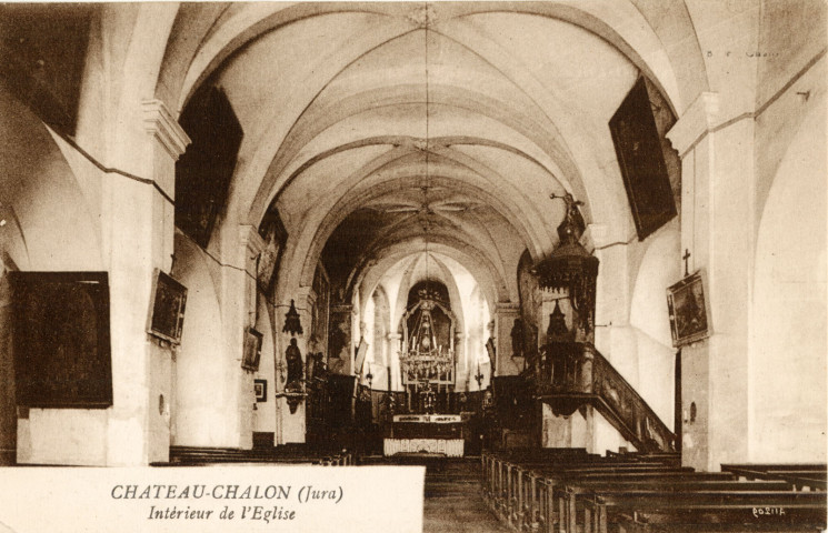 Château-Chalon (Jura). L'intérieur de l'église. Chalon-sur-Saône, imprimerie Bourgeois Frères.