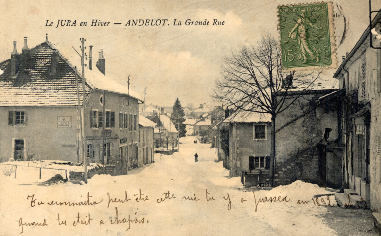 Andelot (Jura). Le Jura en hiver. La grande rue.