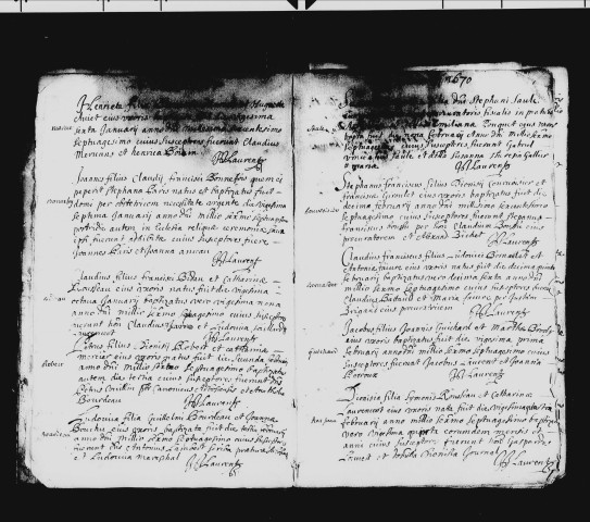Baptêmes, 2 janvier 1670 - 24 mars 1677