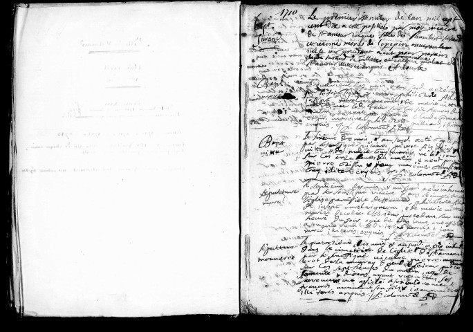 Série communale : baptêmes, mariages, sépultures 1er janvier 1710-2 janvier 1714.