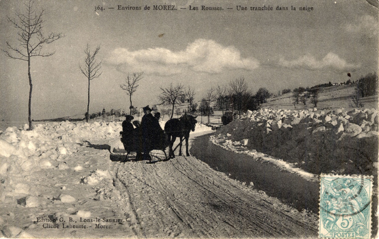 Environs de Morez (Jura). 364. Les Rousses, une tranchée dans la neige. Lons-le-Saunier, G.B.