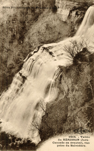 Vallée du Hérisson (Jura). La cascade en éventail, vue prise du belvédère. Besançon, établissements C. Lardier.