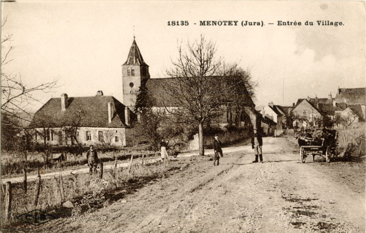 Menotey (Jura) 18135. L'entrée du village. Besançon, établissements C. Lardier.