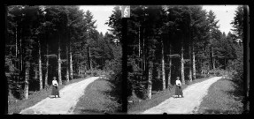 Jeune femme sur un chemin dans la forêt de la Fresse.