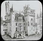 Reproduction d'une vue du château de Pierrefonds côté cour, chapelle et escalier d'honneur.