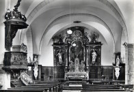 Grozon (Jura). Intérieur de l'église. Retable, sculptures sur bois de Bézant, autel, chaire à prêcher. Dole, les éditions de l'Est. E. Protet.
