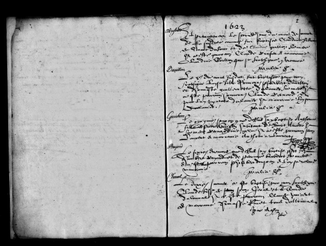 Série communale : baptêmes 2 février 1623-15 janvier 1636, 3 mai 1644-30 décembre 1648.