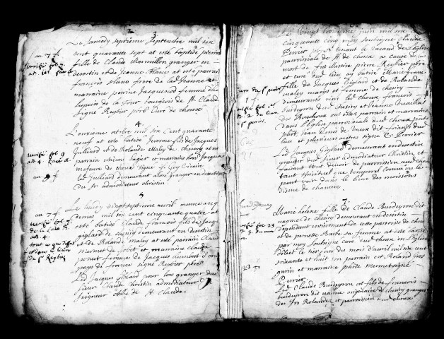 Baptêmes 1645-1692, mariages 1685-1692, sépultures 1685-1697.