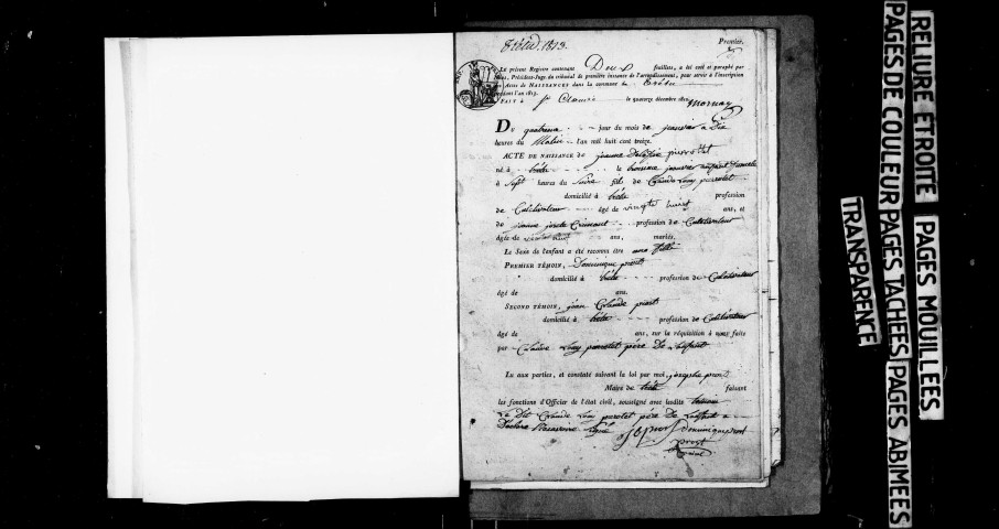 Publications de mariage 1813-1815 ; naissances, mariages, décès 1813-1822.