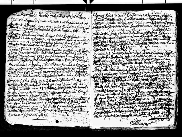 Série communale : baptêmes, mariages, sépultures de Charchilla, 1736-1740