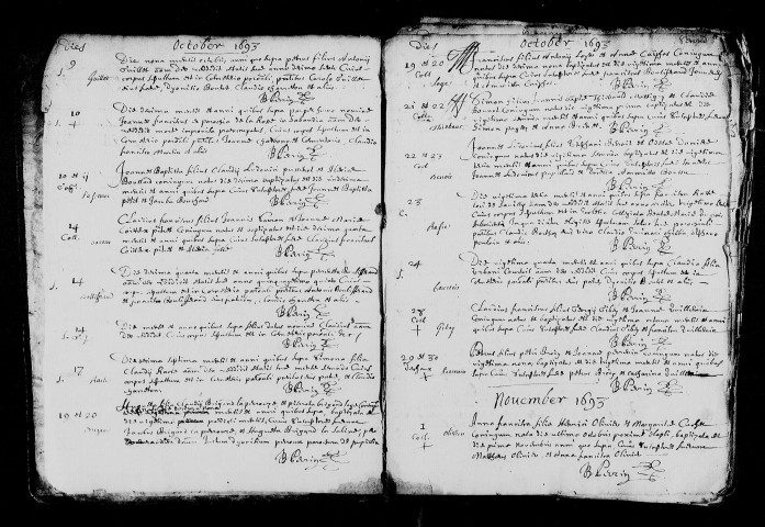 Baptêmes, mariages et sépultures, 29 septembre 1693 - 4 août 1700