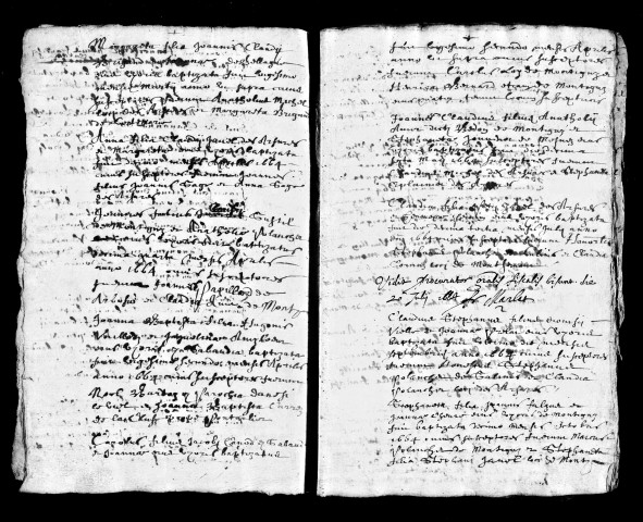 Baptêmes 1666-1673. A l'envers du registre baptêmes 1663-1664 et sépultures 1667-1673.