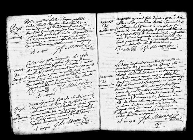 Baptêmes, mariages, sépultures 1748-1750, 1752-1760.