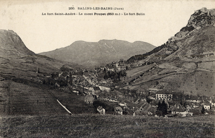 Salins-les-Bains (Jura). 250. Le fort Saint-André, le Mont Poupet (853m.) et le fort Belin. David Mauvas.