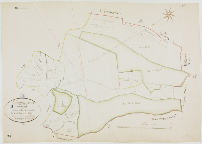 Gigny, section H, la Roche et le Moulin, feuille 1.géomètre : Tabey
