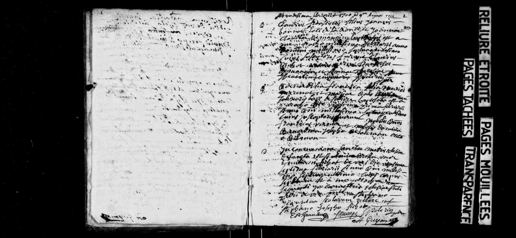 Série communale : baptêmes, mariages, sépultures février 1700-août 1711.Tables alphabétique des prénoms.
