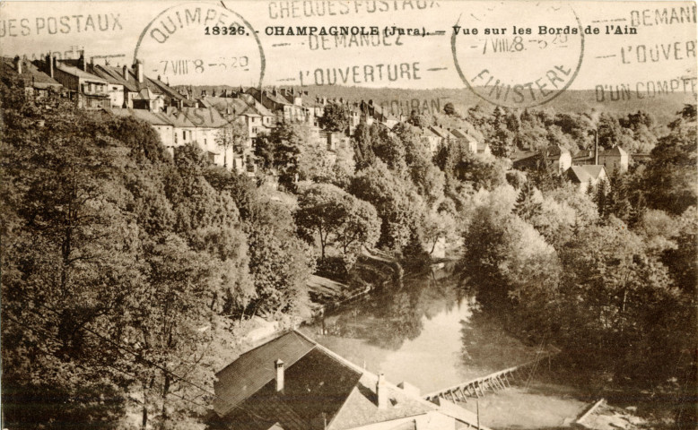 Champagnole (Jura). 18326. Une vue sur les bords de l'Ain. Besançon, Ch. Girardot et Cie.
