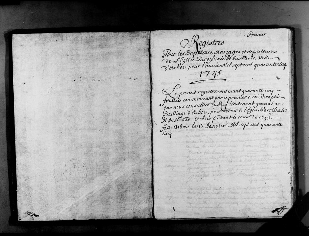 Baptêmes, mariages, sépultures 17 janvier 1745-31 décembre 1745