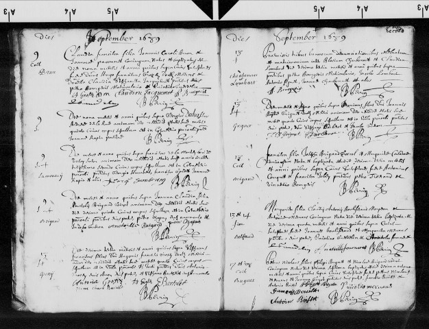 Baptêmes, mariages et sépultures, 2 septembre 1689 - 28 septembre 1693