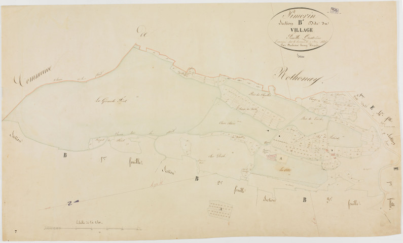 Pimorin, section B, le Village, feuille 4.géomètre : Duchesne Henry