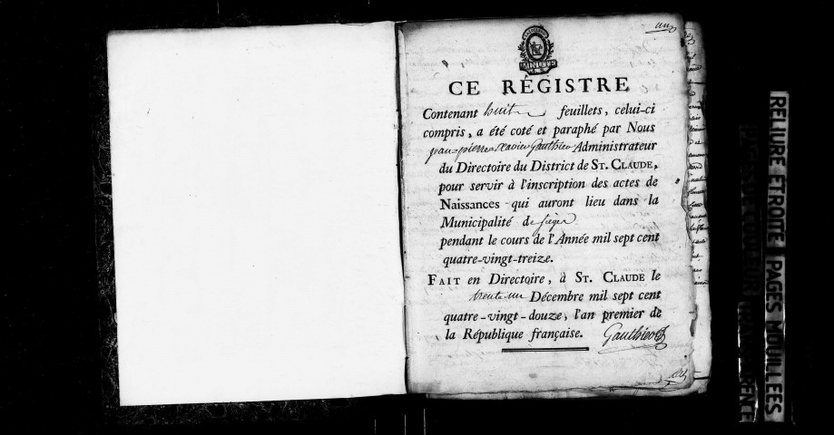 Naissances, décès 1793-1812 ; publications de mariage 1793-an II, an XII-1812 ; mariages 1793-an VI, an IX-1812.