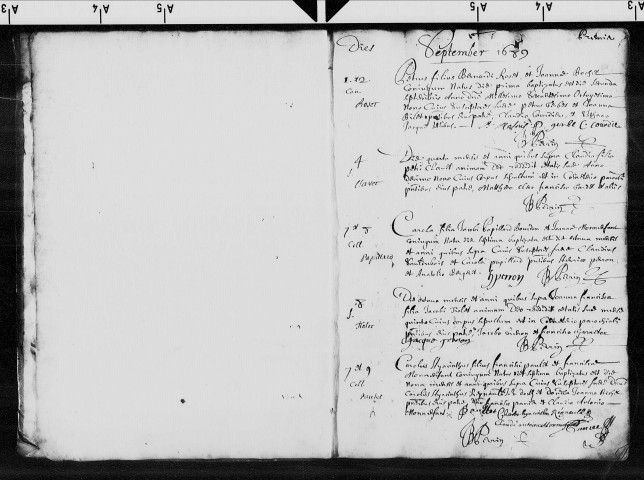 Baptêmes, mariages et sépultures, 2 septembre 1689 - 28 septembre 1693