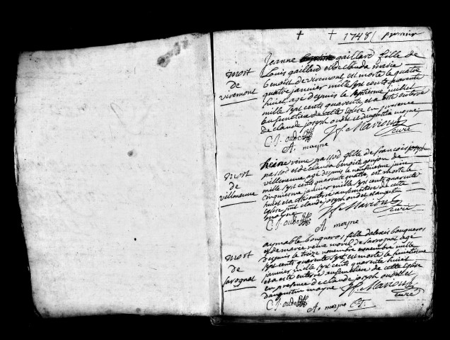 Baptêmes, mariages, sépultures 1748-1750, 1752-1760.