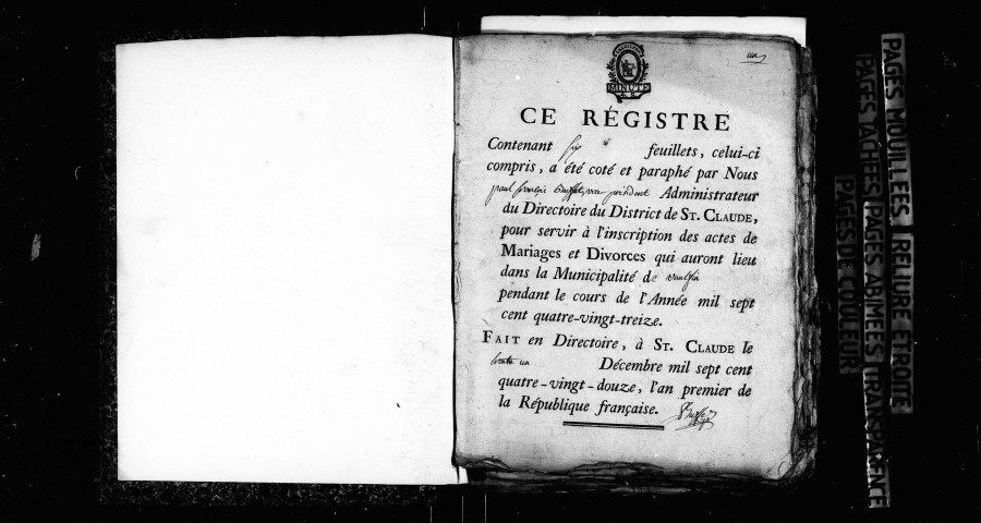 Mariages 1793-an VI, an IX-1812 ; décès 1793-1812.