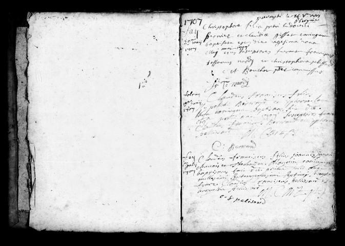 Série communale : baptêmes 1707-1736 ; baptêmes, mariages, sépultures 1737-1756.