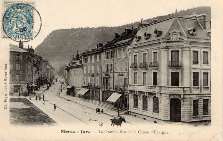 Morez (Jura). La Grande Rue et la Caisse d'Épargne.
