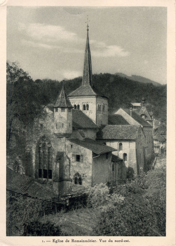 Suisse. 1. L'église de RomainMôtier, vue du Nord-Est. S.A. Genève (Suisse), imprimerie Rotogravure.
