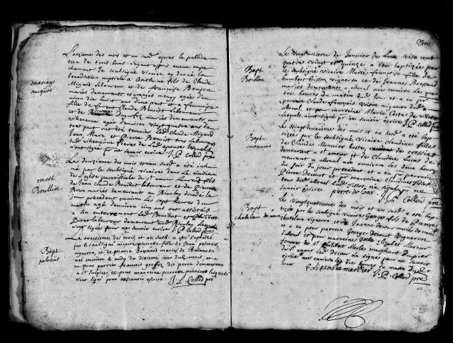 Série communale : baptêmes, mariages, sépultures 2 janvier 1695-29 décembre 1699.