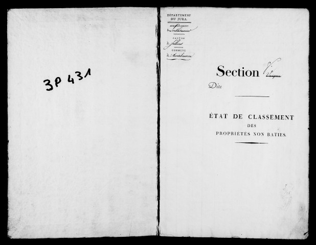 Etat de sections, état de classement, s.d. [1809]. Commune fusionnée à celle de Saint-Lamain en 1822.