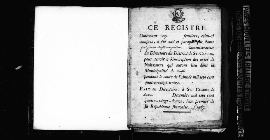 Naissances 1793-1812 ; publications de mariage an VII-an VIII, an XII-1812.