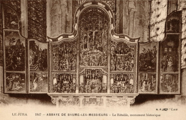 Baume-les-Messieurs (Jura). 1847. L'abbaye, le retable, monument historique. Paris, Catala Frères.