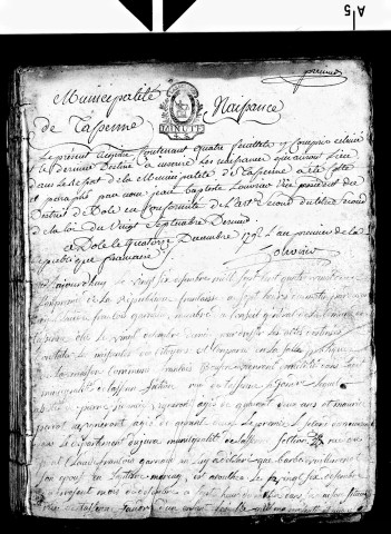 Naissances 26 septembre 1792-1812, mariages 30 janvier 1793-an VI, an IX-1812, décès 23 janvier 1793-7 fructidor an XII (25 août 1804).