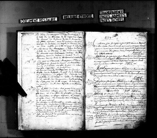 Série communale : baptêmes, mariages, sépultures, 1779-février 1793.