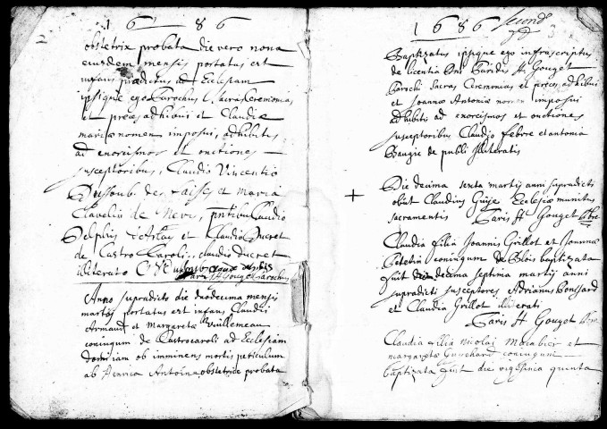 Baptêmes, mariages et sépultures mars 1686 - janvier 1688