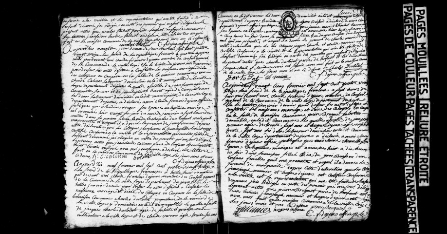 Naissances, décès 1793-an XI ; mariages 1793-an VI, an IX-an XI ; publications de mariage an XI.